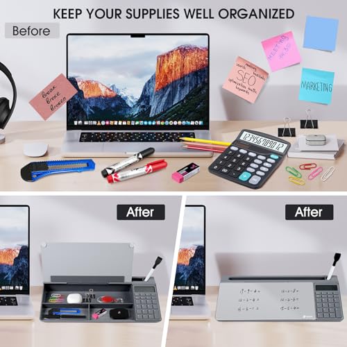 Varhomax Glass Desk Whiteboard Gray with Calculator - color: Calculator-gray