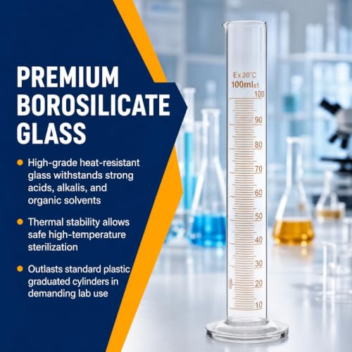 100ml Borosilicate Glass Graduated Cylinder, ±1ml Precision