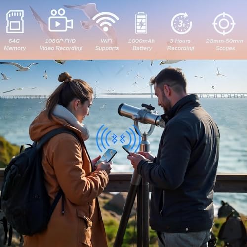 64GB Telescope Camera Digital Eyepiece: 2K Video Recording, WiFi Telescope Microscope Accessory, 25-50mm Eyepiece Adapter, Screen Support, App Control, Perfect for Astrophotography, Birds Watching