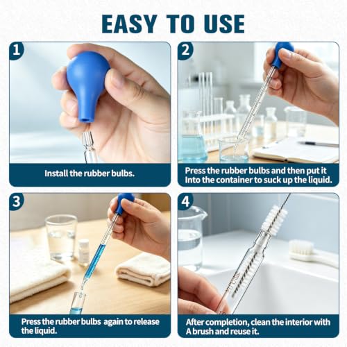 2 Pcs Glass Pipettes Dropper, 10ml Graduated Glass Pipette, Liquid Droppers with Cleaning Brush, Liquid Transfer Pipette for Essential Oil, Laboratory Use