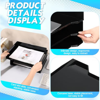 DoubleFill 4 Pcs Stackable Letter Tray Plastic Paper Tray, Black - color: Black
