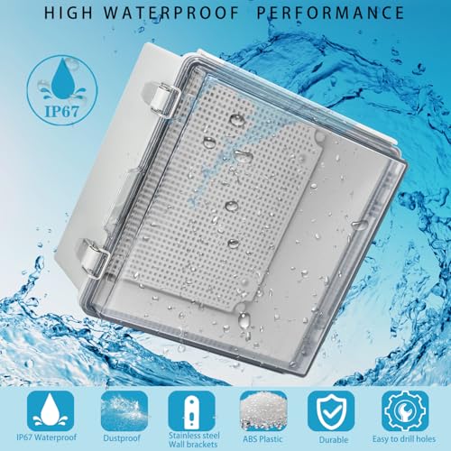 Waterproof Electrical Box with Mounting Plate, IP67 Junction Box Stainless Steel Latch Hinged Clear Cover Project Enclosure with Wall Bracket and 2 Glands 8.3" x 8.3" x 5.1" - color: Clear, size: 8.3" x 8.3" x 5.1"
