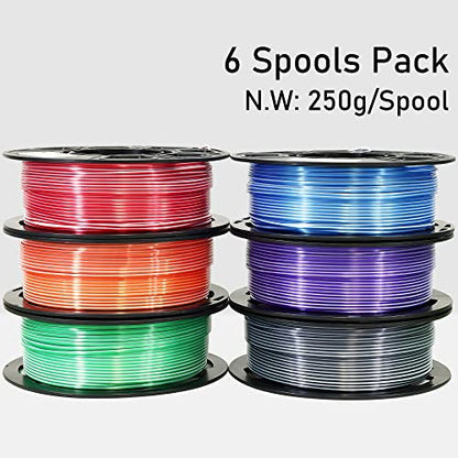 MIKA3D Dual Color 1.75mm 3D Printer Filament Bundle, 3D Printing Silk PLA 6 Spools Pack, Silk White Purple,White Blue,White Orange,WhiteBlack, WhiteGreen, WhiteRed,3D Printing PLA 250g X 6 Spools - color: 6 Spools - Dual Color White-purple/White-blue/Whit
