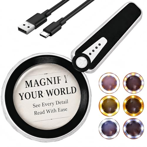 45X Magnifying Glass with Light, Rechargeable LED Magnifier for Reading - color: Black