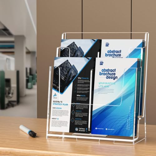 FUCDTEFC 2 Pack Acrylic Brochure Holder 8.5x11 & 4 x9 Inches, Clear 2 Tier Literature Magazine Stand Brochure Display Stand w Removable Divider Universal, Flyer Holder for Wall Mount or Countertop - size: 2 Pack 2-Tier Brochure Holder