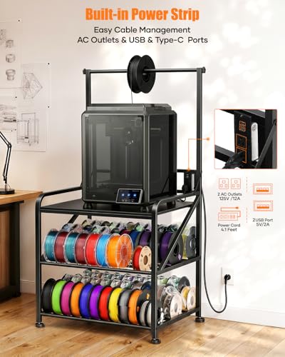 AHOWPD 3D Printer Stand with Filament Storage, Sturdy Heavy Duty Workbench - color: Black
