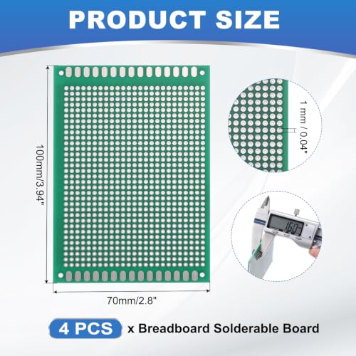 MECCANIXITY 4Pcs Breadboard Solderable 100mm x 70mm Green Circuit PCB Board Double Sided Tin-Plated PCB Prototype Board for Electronics Prototyping, DIY Circuits Projects - color: Green, size: 100mm x 70mm