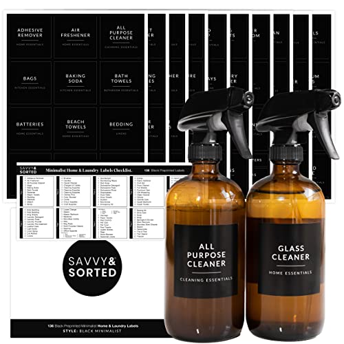 Black Laundry Labels for Jars, 136 Preprinted Home and Laundry Stickers for Storage Bins, Cleaning Jars, Bathroom Spray Bottles, Linen Closet, Household Organization - style: Black Home & Laundry Labels