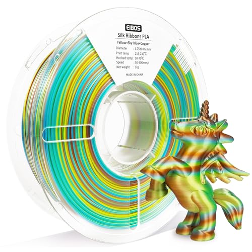 Silk Ribbon PLA 3D Printer Filament, Tri-Color Fast Color Changing PLA 1.75mm, Shiny Multicolor 3D Printing Filament 1kg / 2.2lbs, Yellow Sky+Blue+Copper - color: Yellow+sky-blue+copper
