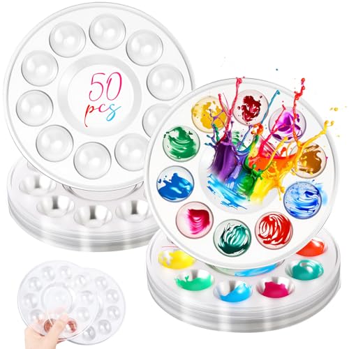 AmazingSpark 50 Pcs Paint Tray Palettes 5.5 in Disposable Round Paint Trays - color: Round, size: 5.51 in