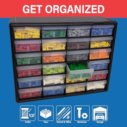 Akro-Mils 24-Drawer Plastic Storage Cabinet, 20" W x 6" D x 16" H, Black - color: Black, size: 24 Drawer, style: 1 Pack