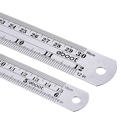 Eboot Stainless 2 Pack Steel Ruler 6 Inch and 12 Inch Metal Rule Kit with Conversion Table - color: Silver, style: 12 Inch, 6 Inch Style