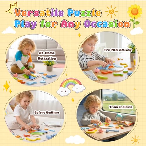 Montessori Wooden Shape Puzzles (3Pack Colorful) - Over 3 Years Old - color: 3 Pack Colorful