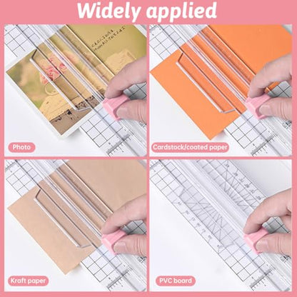 Paper Cutter,4-in-1 Paper Trimmer,Photo Cutter,Multi-Function Scrapbooking Tool with Dial Blades of Straight,Wave,Perforated,Creasing for Cutting Paper,Coupons,Postcards,Card (Pink) - color: Pink