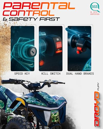 Droyd Electric ATV Fury, 36V Kids Quad Bike with 500W Brushless Powerful Motor, 8-10 Miles Long Range Electric 4 Wheeler with Throttle Controlled Dual Suspension for Boys Girls Ages 6+ (Red) - color: Red