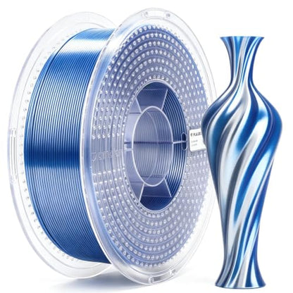 AMOLEN Silk PLA 3D Printer Filament, Dual Color Blue Silver PLA 1.75mm, Shiny Color Change Filament 3D Printing PLA Filament for Most FDM 3D Printer, 1kg Spool(2.2lbs) - color: Blue/Silver
