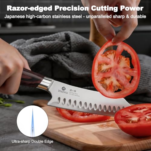 imarku Japanese Santoku Knife 7 Inch, 10Cr15CoMoV 3-Layer Stainless Steel - color: Arctic Silver