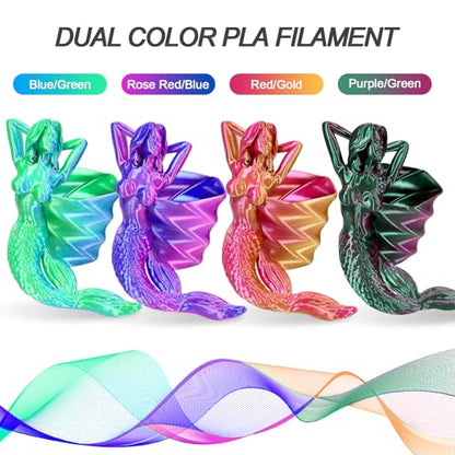 YOUSU Silk Dual Color PLA 3D Printer Filament Bundle, 250g, 4 Spools - color: 1-a-dual Color 250g*4 Pack