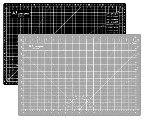 Headley Tools 18"x12" Thickened Self Healing Cutting Mat, A3 Rotary Cutting Sewing Mat for Crafts, Double Sided 5-Ply Table Cutting Board for Fabric Quilting Leather Hobby Project, Grey/Black - color: Grey/Black, size: 18"L x 12"W