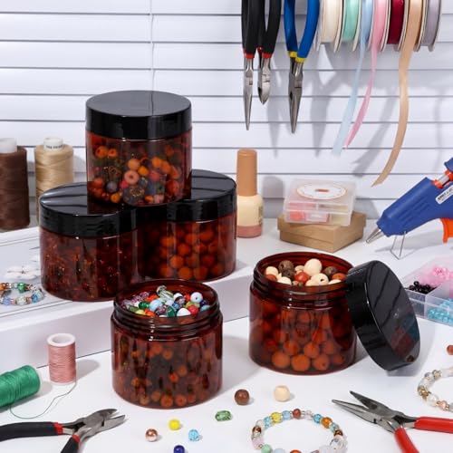 Patelai 4 Pcs Plastic Jars with Lids, Amber, 6 oz, Wide Mouth - color: Amber, size: 6 oz