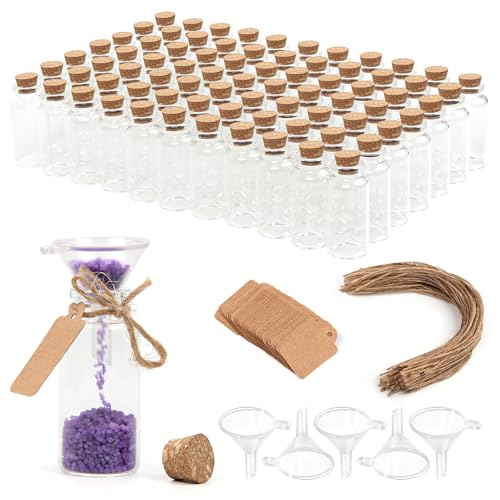20ml Small Glass Bottles with Corks, Pack of 100, Wishing Glass Jars