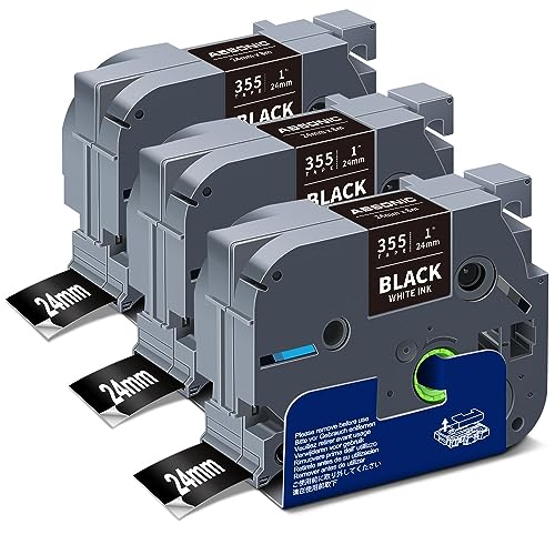 Absonic TZ-355 24mm White on Black Label Tape Replace for Brother TZe-355 1 Inch Black TZe Tz Tape 0.94 Laminated Work with Brother P Touch Label Maker PT-D610BT PTD600 PTP710BT PTP700 PT2730, 3-Pack - color: White on Black