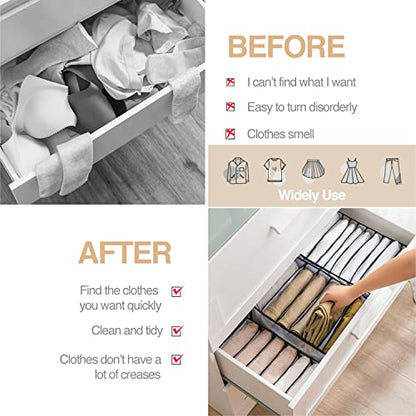 Wardrobe Clothes Organizer, 7 Grids Washable Portable Closet Organizer Mesh Separation Storage Box Foldable Closet Drawer Organizer for Underwear, Socks, Scarves, Jeans (Grey, 2 Jeans Grid) - size: 2 Jeans Grid