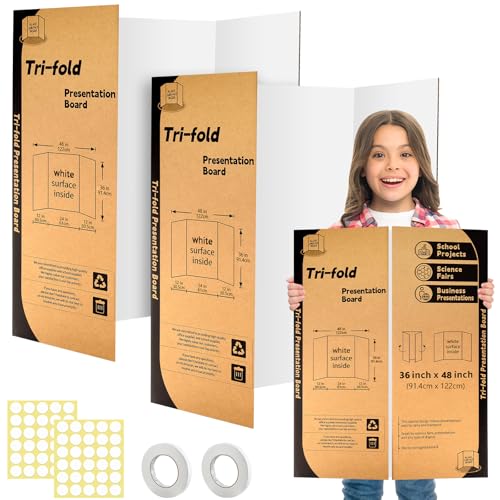 IKAYAS 2 Pack Trifold Poster Board 36" X 48" White Science Display Board