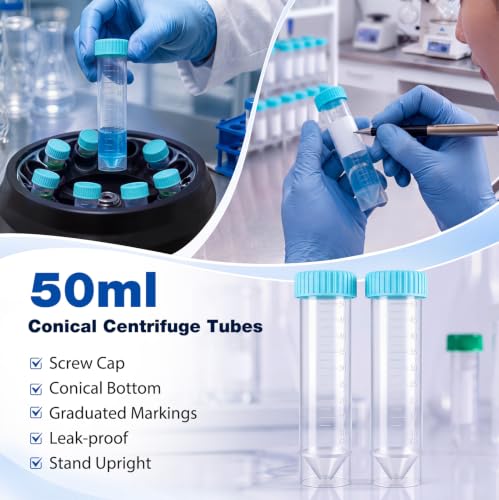Xuhal 100 Counts 50ml Centrifuge Tubes, 28 x 116 Mm, Plastic Tubes, Green - color: Green