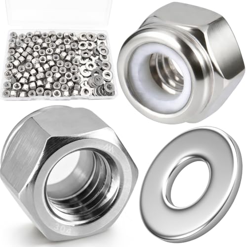 1/4-20 Lock Nut 190Pcs Stainless Steel Nylock Locking Nuts with Washer - size: locknuts-1/4" 190pcs