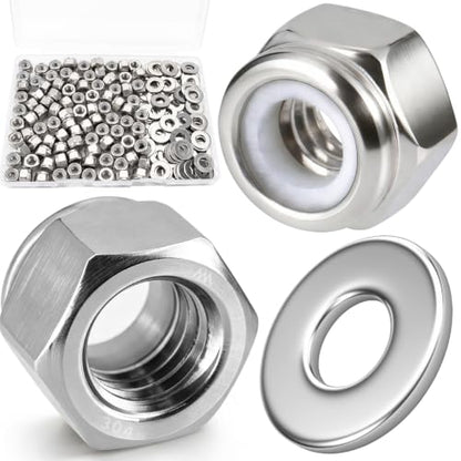 1/4-20 Lock Nut 190Pcs Stainless Steel Nylock Locking Nuts with Washer - size: locknuts-1/4" 190pcs