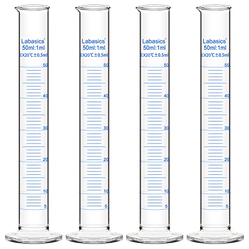 Labasics 4-Pack Borosilicate Glass 50 ml Heavy Wall Graduated Cylinder Measuring Cylinder - size: 50 ml