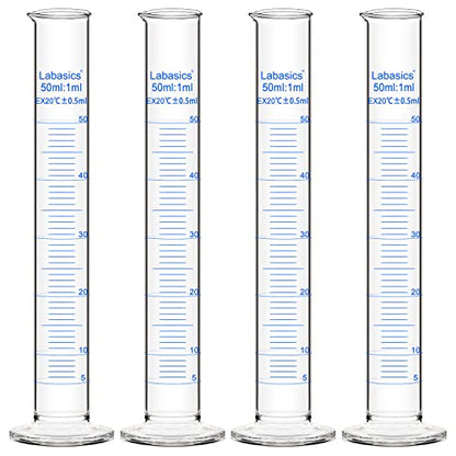 Labasics 4-Pack Borosilicate Glass 50 ml Heavy Wall Graduated Cylinder Measuring Cylinder - size: 50 ml