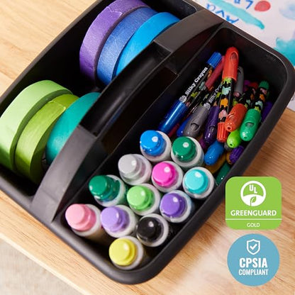 ECR4Kids 2-Compartment Large Storage Caddy Organizer, 6-Pack, Black - color: Black