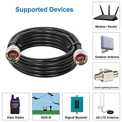 MOOKEERF KMR240 N Cable - 15FT Ultra Low Loss N Male to N Male Cable Pure Copper 50 ohm for Antenna,WiFi Router,Signal Booster, Amplifier - size: 15FT
