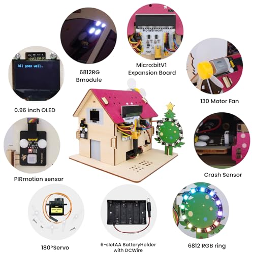 Microbit Smart Home Kit for Microbit V1 and V2,Electronics DIY Home Automation Coding Kit,STEM Educational Set for Student (Without Micro:bit and AAA Battery),Red