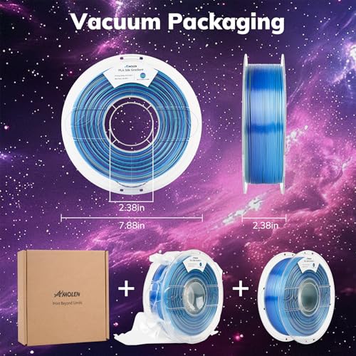 AMOLEN PLA 3D Printer Filament, Silk PLA 1.75mm Silk Shiny Gradient Filament Blue Green Purple, 3D Printing Filament 1KG/2.2lb - color: Silk Gradient Blue Green Purple