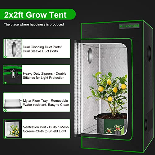 2x2 Grow Tent, 24"x24"x36'' High Reflective 600D Diamond Mylar Canvas with Observation Window and Floor Tray for Hydroponic Indoor Plant Growing - size: 24"x24"x36''