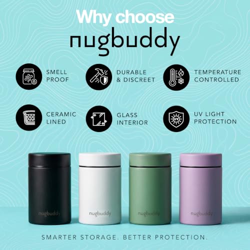 nugbuddy Mini Airtight Storage Container - Vacuum Sealed Insulated w Nested Glass Jar - UV Protection, Temperature Controlled Stainless - 100 ml (1/4 Oz) - color: White, size: 100 ML
