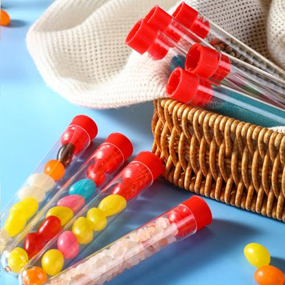 Relaxweex 100 Pcs Clear Plastic Test Tubes 16x100mm Lab Vials Caps,Red - color: Red