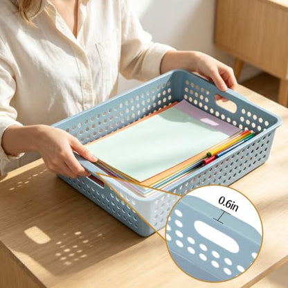 6 Pack Turn in Trays Classroom with 6Pcs Small Baskets, Plastic Classroom Storage Bins Paper Trays for Classroom,Teachers, Students(13.6”×10.6”×3.1”) - color: Boho