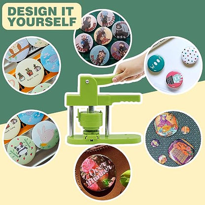 Happizza Button Maker Machine Multiple Sizes, Pin Maker Machine 2.25 inch+3 inch, Interchangeable Button-Models Badge Button Press Machine with 200 Sets 58mm+75mm Button Maker Supplies&Circle Cutter - size: Green 2.25+3 inch (200 Sets)