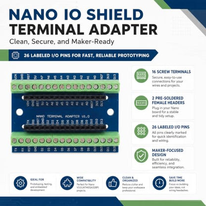 3-Pack Nano IO Shield Terminal Adapter, ATMEGA328P