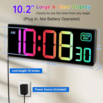 Soobest Digital Wall Clock, Remote Control Electric Timer Seconds for Gym - color: 10.2“ Multicolor