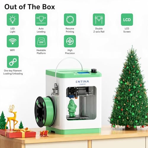 Entina Tina2S 3D Printer for Kids & Beginners, Fully Assembled Mini 3D Printer with Auto Leveling, Easy Setup, WiFi & App Control, Huge Model Library, Heated Spring Steel Build Plate for Home & School - color: Green