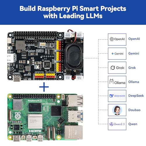SunFounder Fusion HAT+ Expansion Board for Raspberry Pi 5/4/3B+/Zero 2W, 4 DC Motor Drivers, 12 PWM Servo, ADC, Speaker & Mic, Works with AI LLMs（ChatGPT/Gemini）