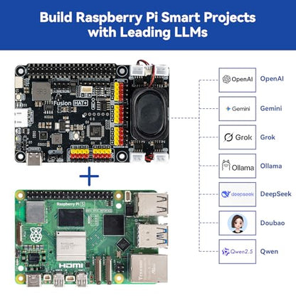 SunFounder Fusion HAT+ Expansion Board for Raspberry Pi 5/4/3B+/Zero 2W, 4 DC Motor Drivers, 12 PWM Servo, ADC, Speaker & Mic, Works with AI LLMs（ChatGPT/Gemini）