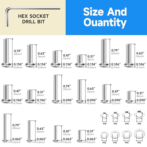 1290Pcs M2 M3 M4 M5 Machine Screw Assortment Kit, 304 Stainless Steel Screws, Button Head Socket Cap Metric Bolt Assortment with Washers and Nuts for 3D Printer - size: 1290Pcs M2 M3 M4 M5