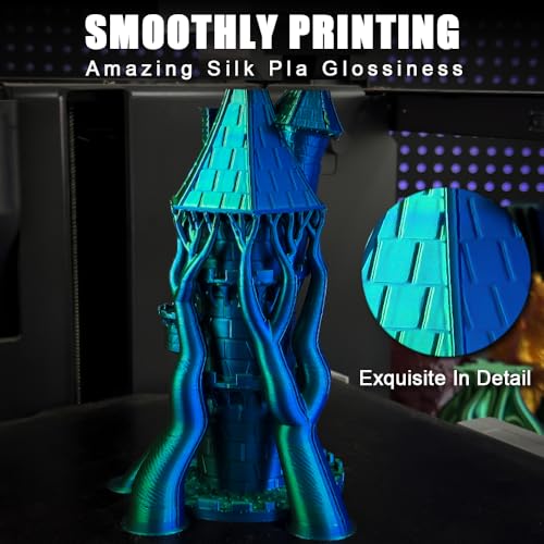 PLA Filament 1.75mm, Silk PLA 3D Printer Filament, Dual Color Filament - Blue Green 1.75 PLA Filament- 2 in 1 Coextrusion 3D Filament PLA 1.75 +/-0.02mm, Fit to AMS, 1kg/Spool - color: Dual-color Blue Green