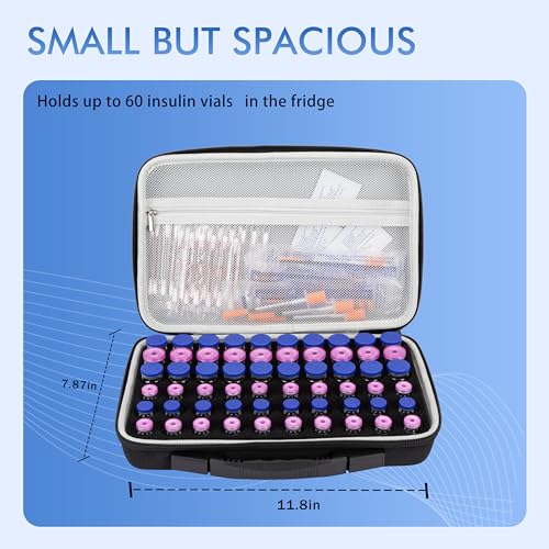Peptide Case for Fridge, 60 Slots Insulin Vial Protector Organizer Bag, Peptide Vial Storage Case for 1ml 3ml 5ml 10ml Vials, Diabetes Insulin Carrying Case - size: Black-60 Slots